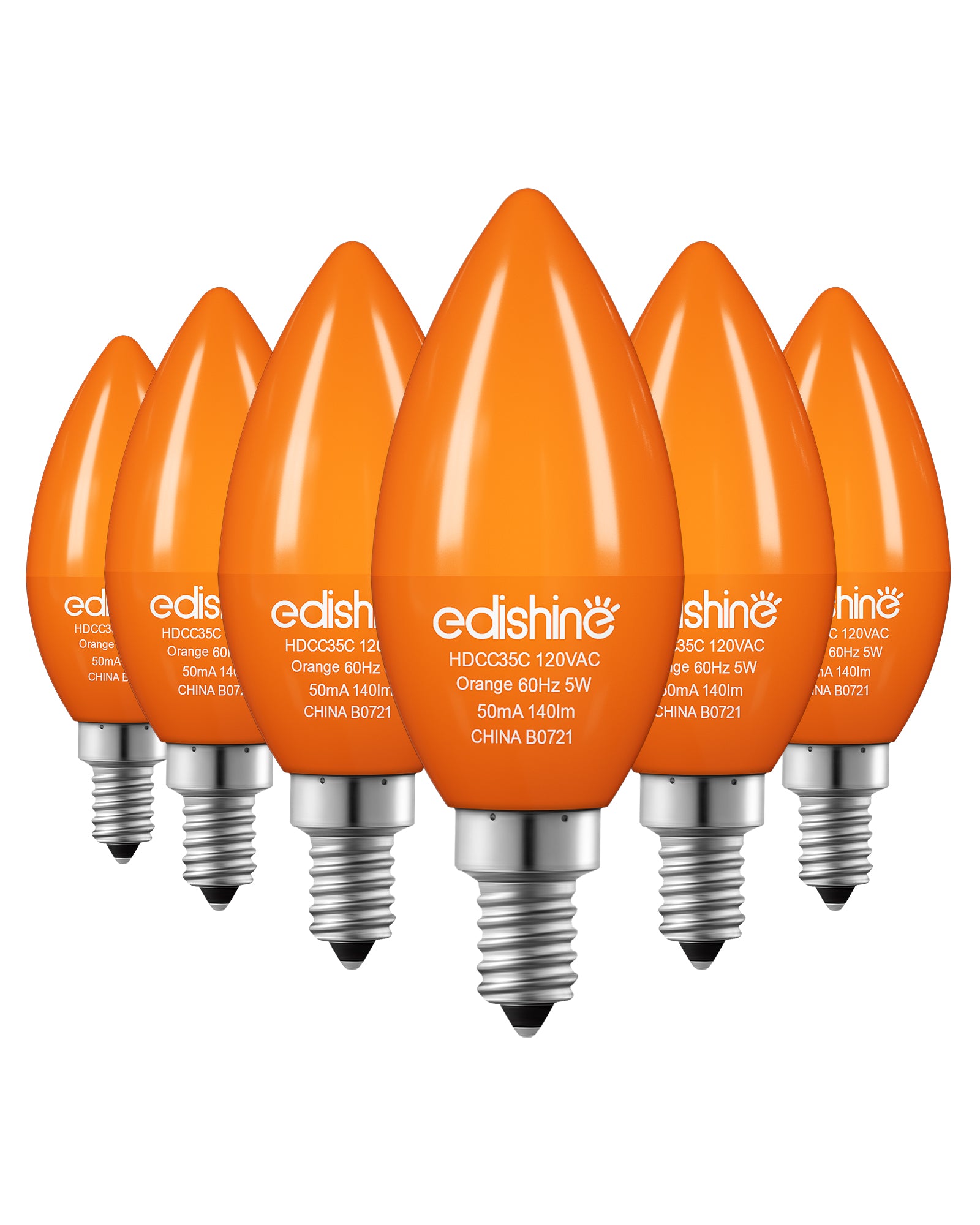 EDISHINE Orange Dimmable Light Bulb 6 Pack, C35 E12 Candelabra Bulbs, LED Chandelier Bulb, Vintage Candle Light Bulb for Halloween, Christmas HDCC35B
