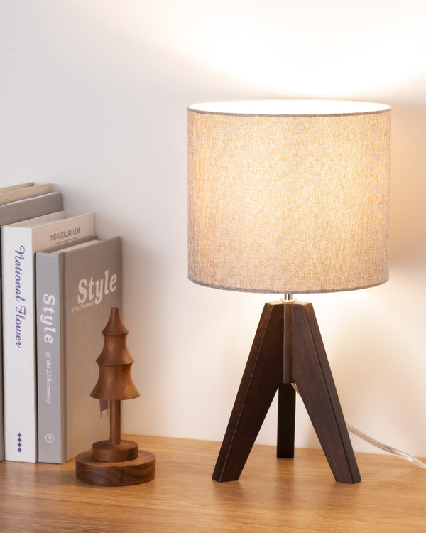 EDISHINE 14.2″ Walnut Color Wooden Tripod Table Lamp, 1 Pack-HLTL05R