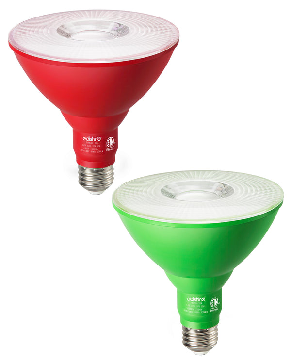 EDISHINE PAR38 Dimmable 18W(120W Equivalent) E26 Base Red & Green Flood Light Bulb, 2 Pack-HDCP38E
