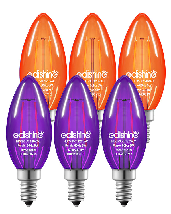EDISHINE 6 Pack Dimmable Purple & Orange Light Bulb-HDCF35C