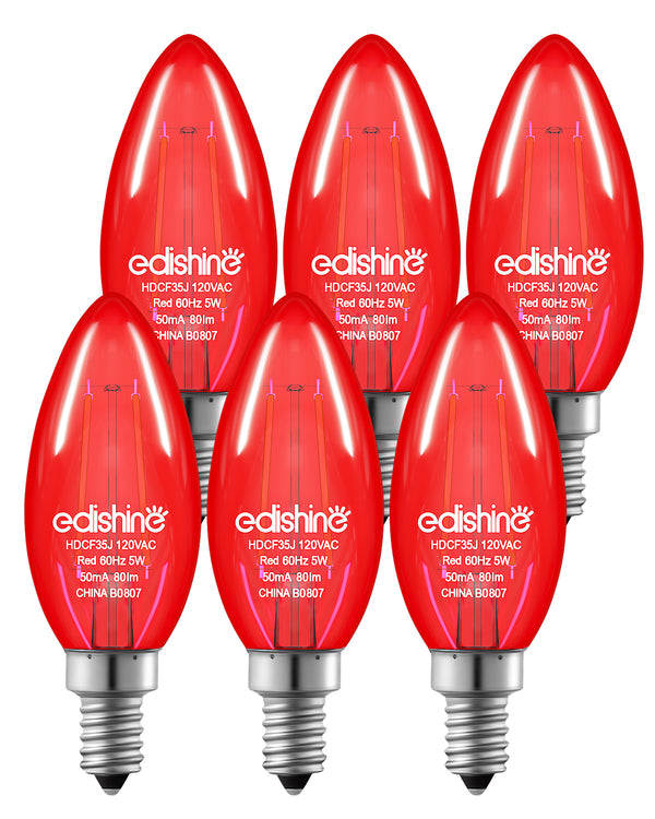 EDISHINE E12 Dimmable Red Light Bulb, 6 Pack-HDCF35F