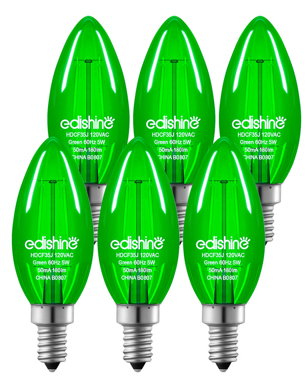 EDISHINE E12 Dimmable Green Light Bulb, 6 Pack-HDCF35G