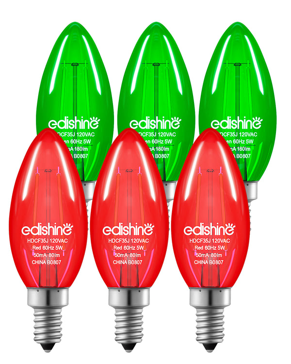 EDISHINE E12 Dimmable Red & Green Light Bulb, 6 Pack-HDCF35J