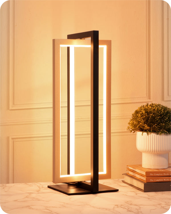 EDISHINE Dual-Frame Rectangle Stepless Dimmable LED Table Lamp, 3000K 4500K 6000K 750LM-HLTL02U