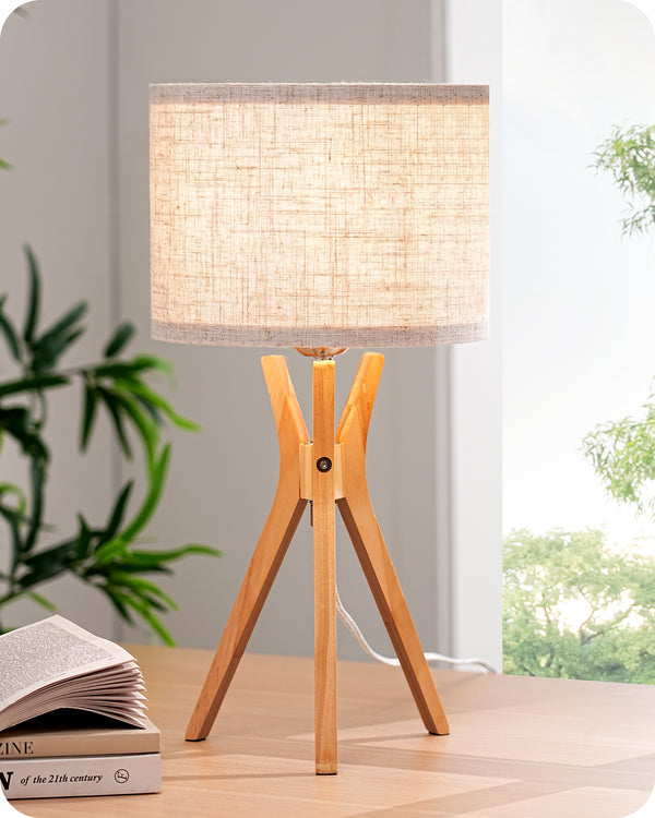 EDISHINE 17.5" Beige Linen Modern Tripod Table Lamp, E26 Base-HLTL05U