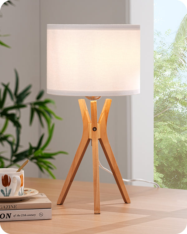 EDISHINE 17.5" White Linen Modern Tripod Table Lamp-HLTL05V