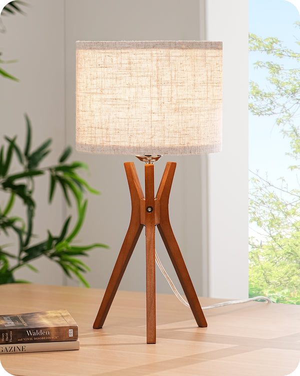EDISHINE 17.5" Beige Linen Mid Century Table Lamp-HLTL05W