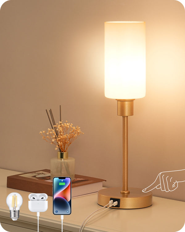EDISHINE 19" Gold Glass Table Lamp with Touch Control-HLTL08B