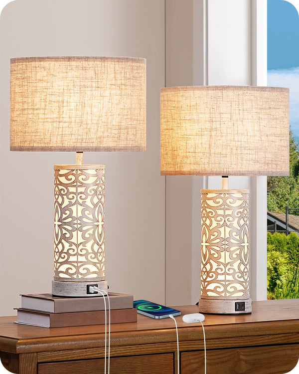 EDISHINE 21.65" 3-Way Dimmable Farmhouse Table Lamp with Night Light (2 Pack)-HLTL09D