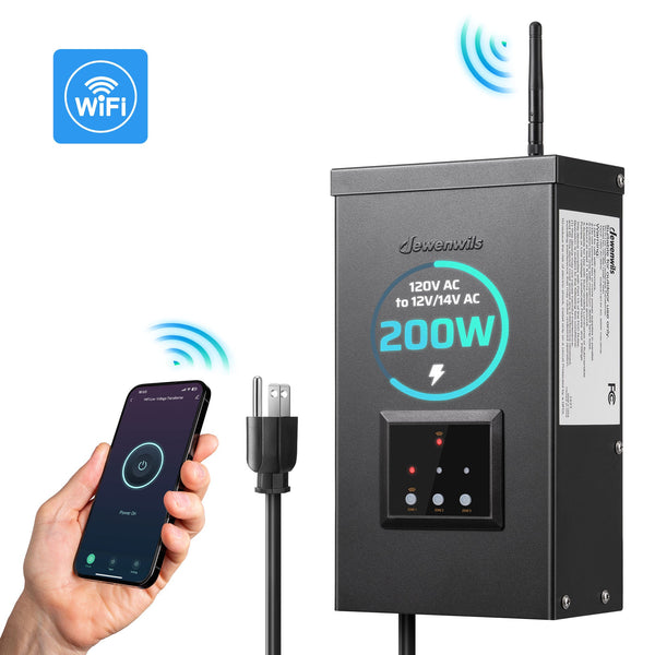 200W Wi-Fi Low Voltage Transformer, 3 Independent Outputs, 120V AC to 12V/14V AC, Low Voltage Landscape Transformer with Schedule & Timer, Work with Alexa & Google Assistant-HWLT04A